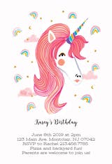 Unicorn & rainbows - Birthday Invitation